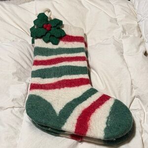 Festive Green and Red Worsted Wool Holiday Stocking; NWOT…